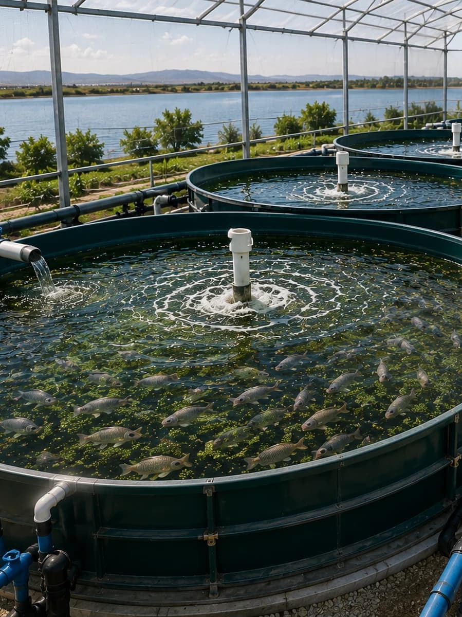 Aquamimicry Systems — A tank of green, plankton-rich water with fish visible through it