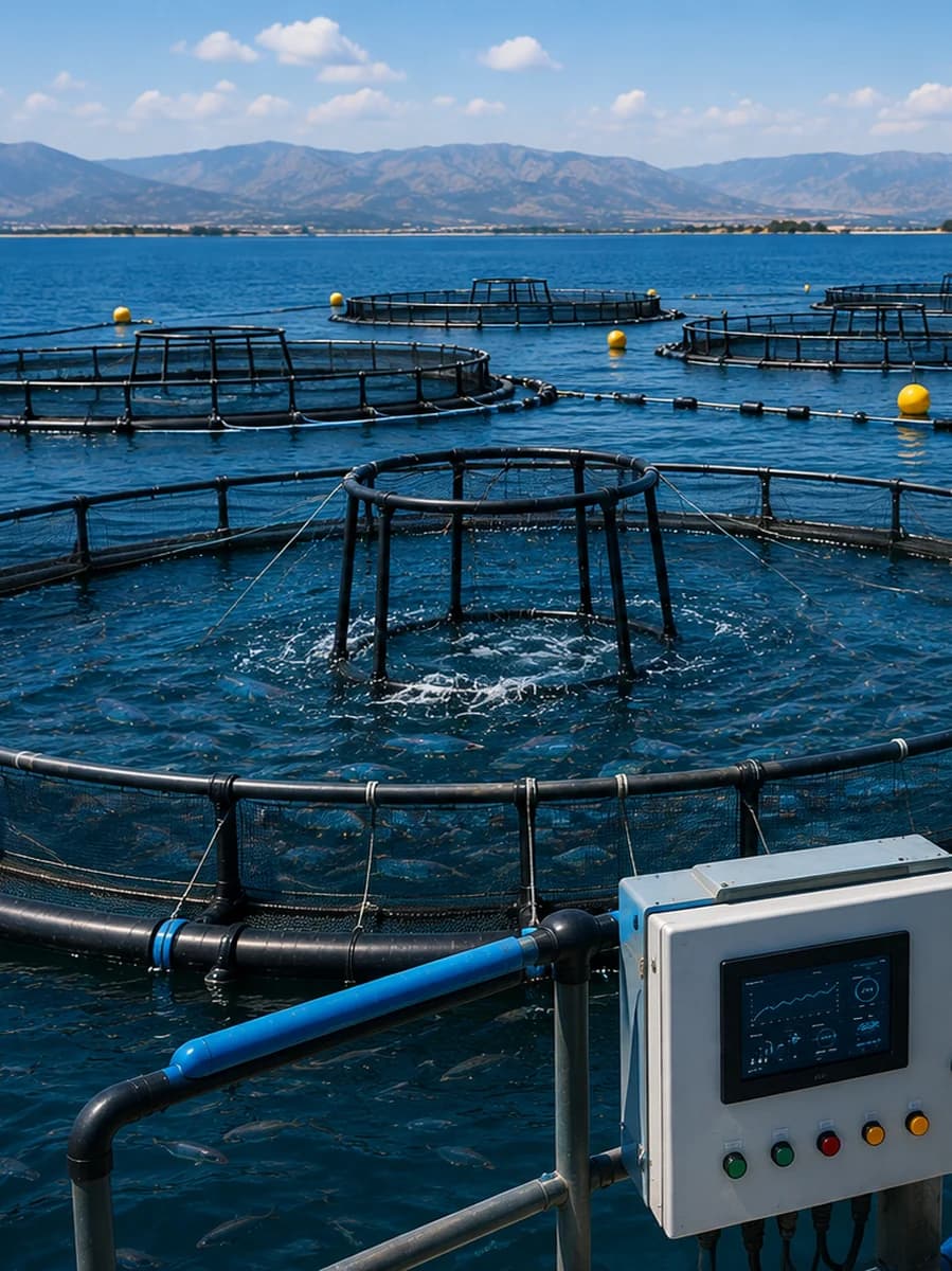 Marine Cage Systems — Circular floating cages moored in open marine water